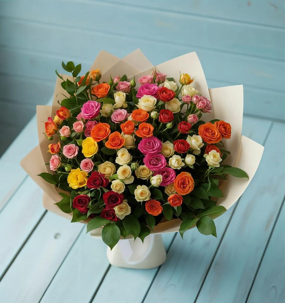 Букет Микс из разноцветных кустовых роз в Лисино-Корпус