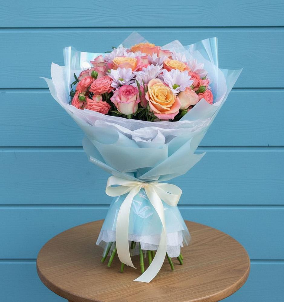 Букет цветов из: Хризантемы и Розы в Лисино-Корпус